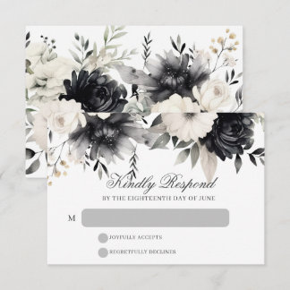 Black & Cream Dark Boho Floral Wedding RSVP Card
