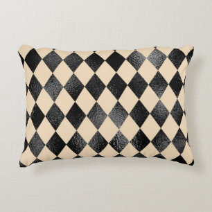 Black & Cream Diamond Pattern Whimsical Decorative Cushion