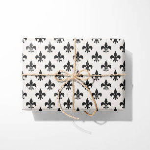 Black & Cream Fleur-de-Lis Wrapping Paper