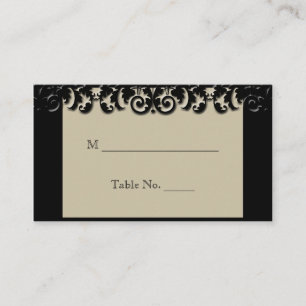 Black Cream Floral Embossed Wedding Place Cards