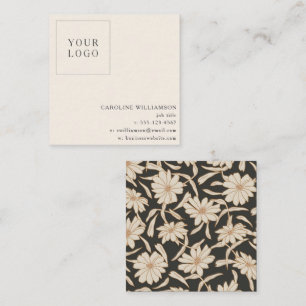 Black Cream Floral Minimalist Boutique Logo Modern Square Business Card