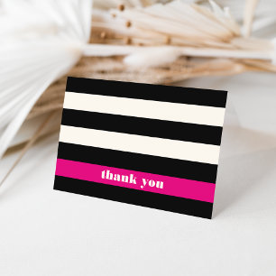 Black, Cream & Fuchsia Stripe Thank You Card