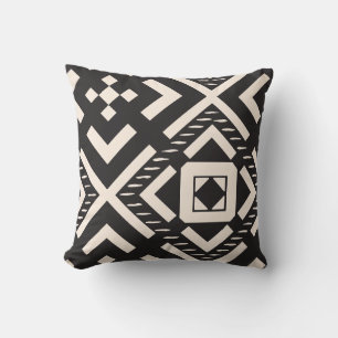 Black Cream Geometric Abstract Square Throw Pillow