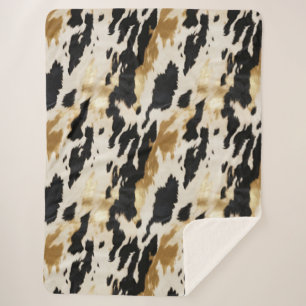 Black Cream Gold Southwest Cowhide Sherpa Blanket