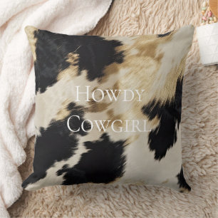 Black Cream Gold Western Cowhide Cushion