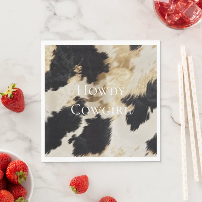 Black Cream Gold Western Cowhide Napkin (Insitu)