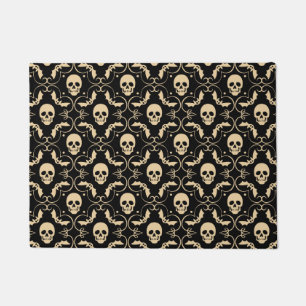 Black & Cream Halloween Skulls & Bats Doormat