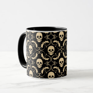 Black & Cream Halloween Skulls & Bats Mug