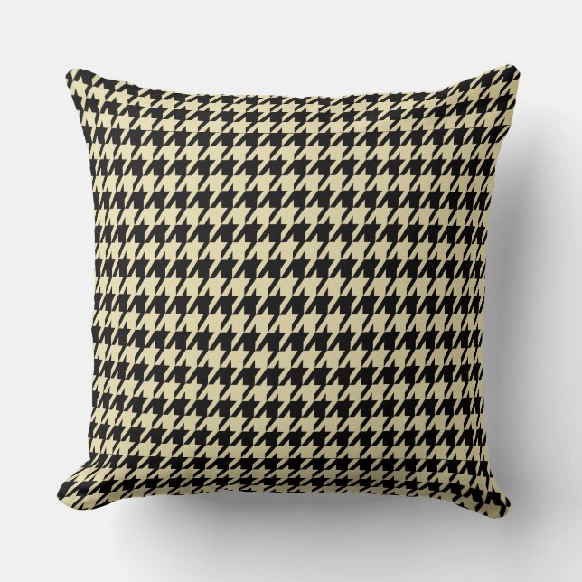 Black & Cream Houndstooth Geometric Pattern Cushion (Front)