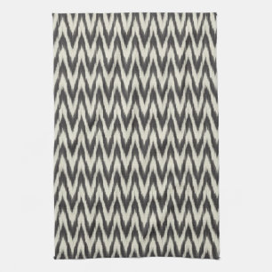 Black & Cream Ikat Waves Tea Towel