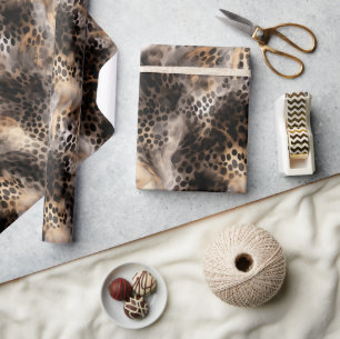 Black Cream Leopard Animal Birthday Wrapping Paper