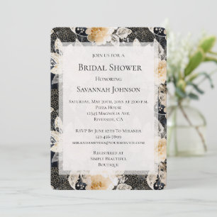 Black Cream Leopard Animal Floral Bridal Shower Invitation