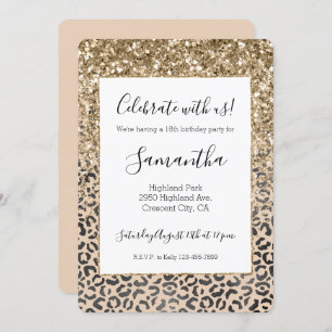 Black Cream Leopard Gold Glitter Invitation