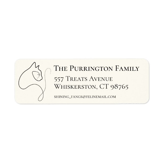 Black & Cream Minimalist Cat Return Address Label (Front)
