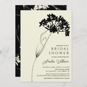Black & Cream Modern Floral Bridal Shower Invitati Invitation