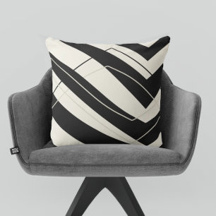 Black Cream Modern Simple Square Cushion