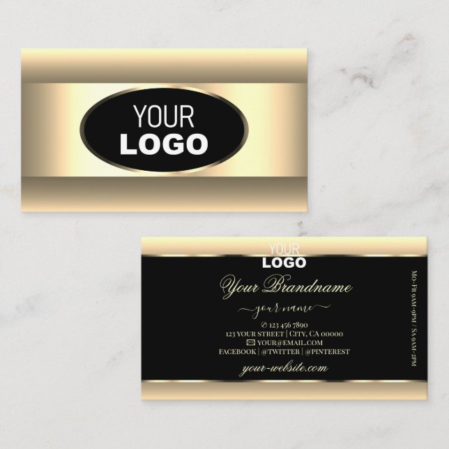 Black Cream Ombre with Logo Light Gold Decor Frame Business Card (Front/Back)