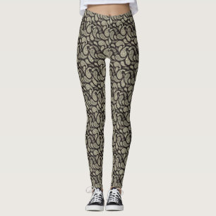 Black-Cream Paisley Pattern Leggings
