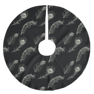 Black Cream Peacock Feathers Brushed Polyester Tree Skirt
