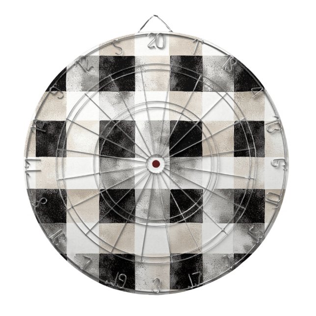 Black Cream Plaid Stripes Dartboard (Front)