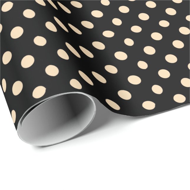 Black Cream Polka Dots Wrapping Paper (Roll Corner)