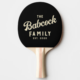 Black & Cream Retro Family Name & Year Ping Pong Paddle