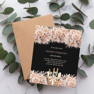 Black cream roses florals boho birthday invitation