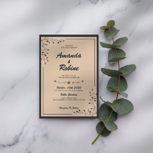 Black Cream Simple Elegant Wedding Invitation