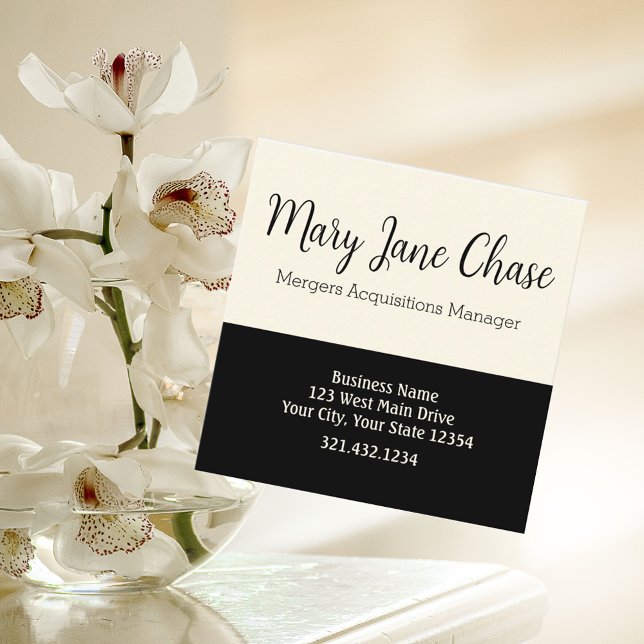 Black Cream Simplistic Modern Square Business Card (Creator Uploaded)