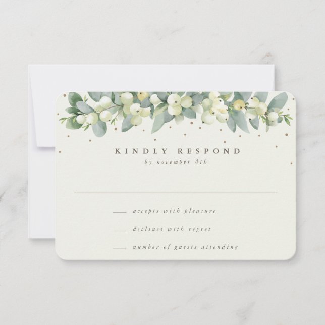 Black/Cream Snowberry+Eucalyptus Garland Wedding RSVP Card (Front)