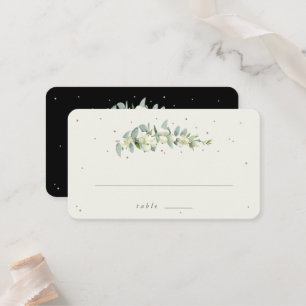 Black/Cream Snowberry + Eucalyptus Wedding Flat Place Card
