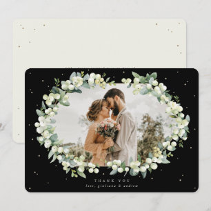 Black/Cream Snowberry+Eucalyptus Wedding Photo Thank You Card