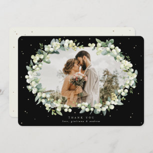 Black/Cream Snowberry+Eucalyptus Wedding Photo Thank You Card