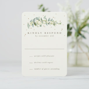 Black/Cream Snowberry+Eucalyptus Wedding RSVP Card