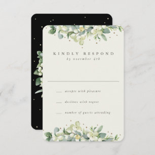 Black/Cream Snowberry+Eucalyptus Wedding RSVP Card