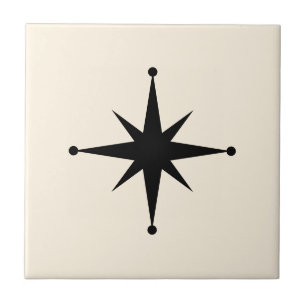 black cream Starburst Mid Century Modern Retro Ceramic Tile