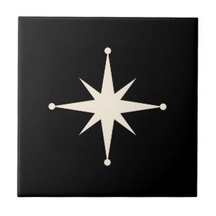 black cream Starburst Mid Century Modern Retro Ceramic Tile
