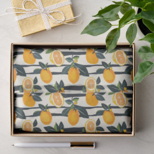 Black Cream Striped Citrus Fruit Botanical Tissue Paper