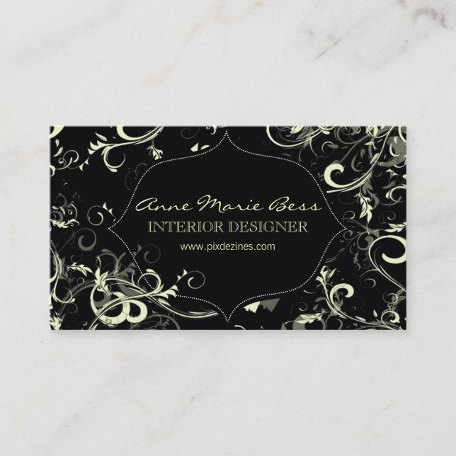 Black cream swirls  business cards (Front)