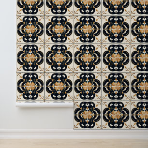 Black Cream Tile Pattern Wallpaper