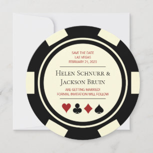 Black Cream Vegas Wedding Save The Date Poker Chip Invitation