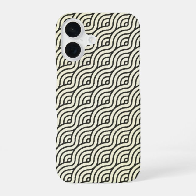 "Black & Cream Wavy Line Pattern Phone Case (Back)