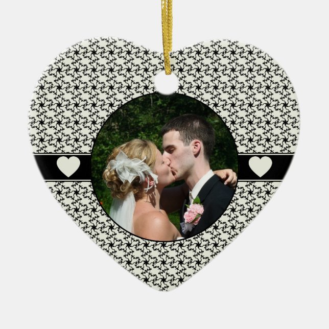 Black & Cream Wedding Remembrance Christmas Ceramic Ornament (Front)