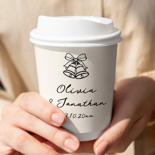 Black & Cream Whimsical Hand Drawn Wedding Coffee Paper Cups