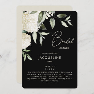  Black & Cream White Hydrangeas Bridal Shower Invitation