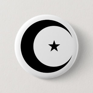 Black Crescent Moon and Star for Ramadan 6 Cm Round Badge