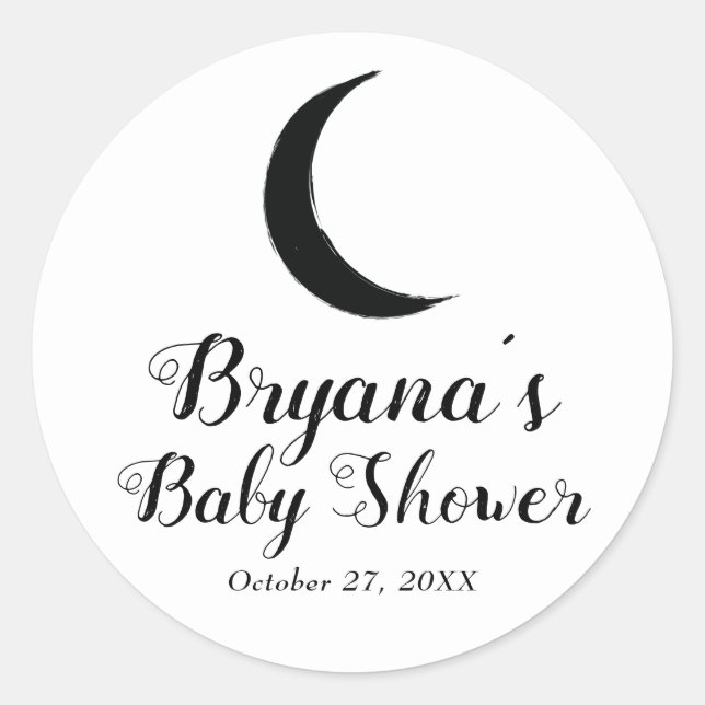 Black Crescent Moon Astrology Zodiac Baby Shower   Classic Round Sticker (Front)