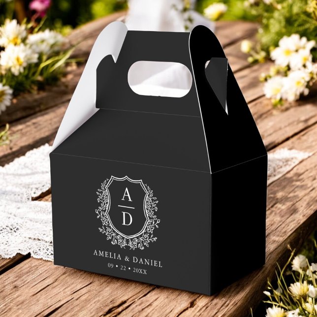 Black Crest Floral Monogram Wedding Modern Favour Box (Creator Uploaded)