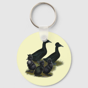 Black Crested Duck Family Key Ring