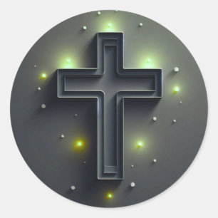 Black Cristian Cross with Green light Classic Round Sticker